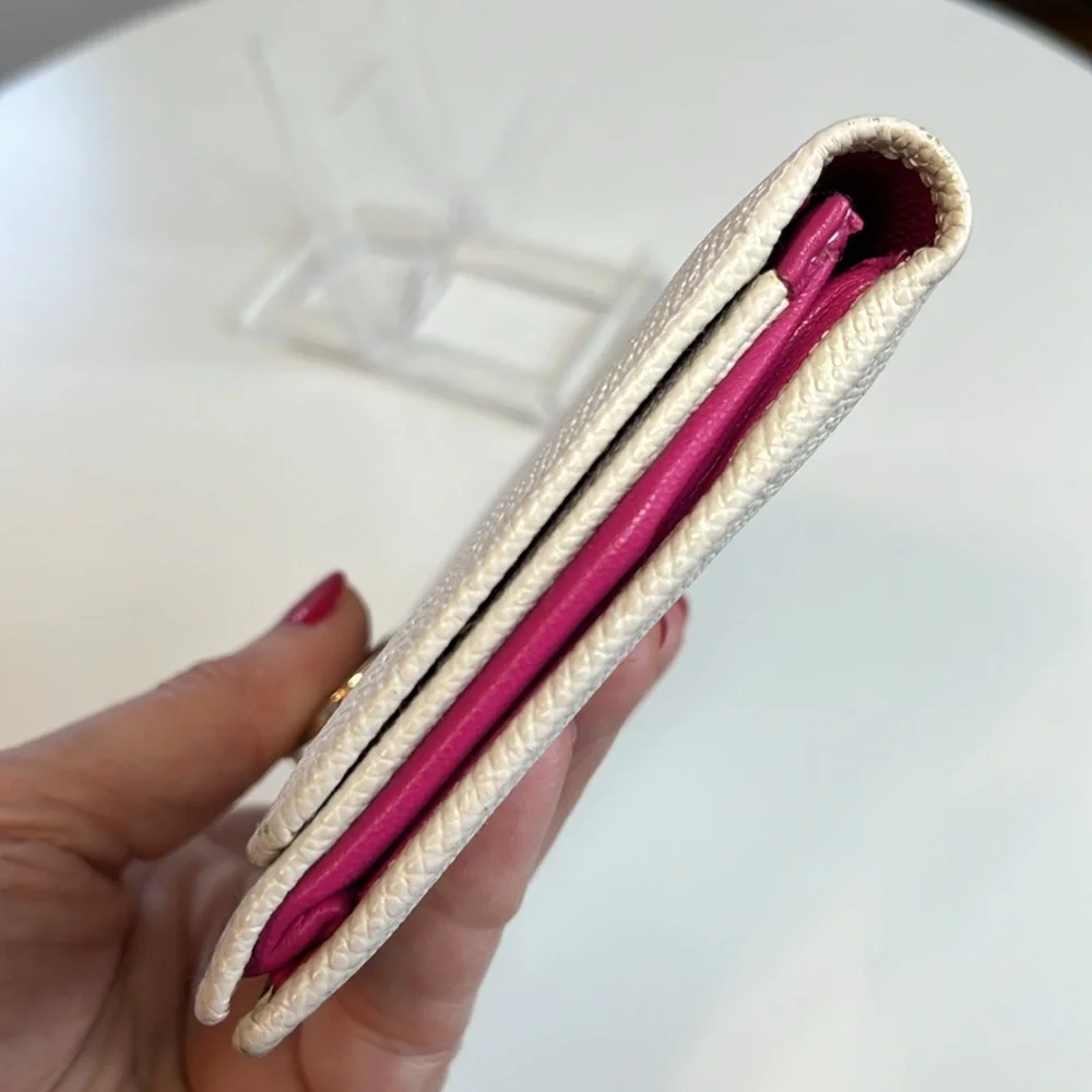 BVLGARI Cream & Pink Leather Long Wallet Retail $485 EUC